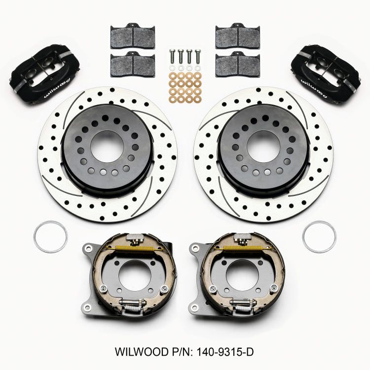 Wilwood 140-9315-D - WIL140-9315-D - Wilwood Forged Dynalite P/S Park Brake Kit Drilled 12 Bolt 2.75in offset Staggered Shock - Shipped in Europe - Tuningsupply.com