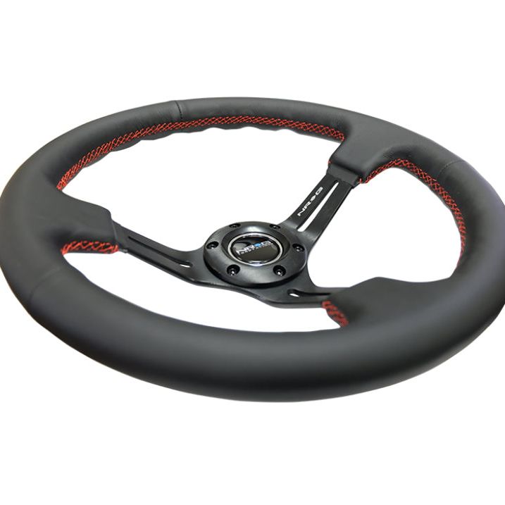 NRG RST-018R-RS - NRGRST-018R-RS - NRG Reinforced Steering Wheel (350mm / 3in. Deep) Black Leather/Red Stitch & Blk 3-Spoke w/Slits - Shipped in Europe - Tuningsupply.com