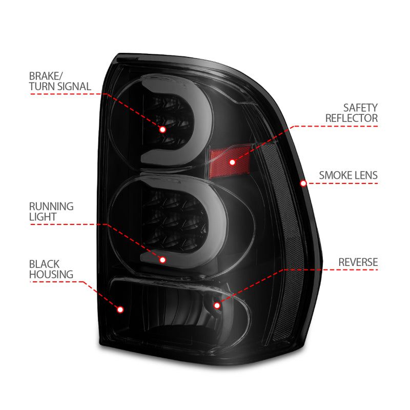 ANZO 311372 - ANZ311372 - ANZO 2002-2009 Chevrolet Trailblazer LED Tail Lights w/ Light Bar Black Housing Smoke Lens - Shipped in Europe - Tuningsupply.com