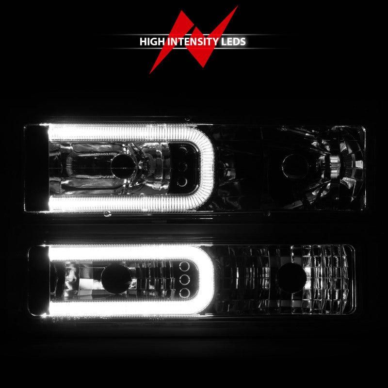 ANZO 111529 - ANZ111529 - ANZO 88-98 Chevrolet C1500 Crystal Headlights w/Light Bar Chrome Housing w/ Signal Side Markers 8Pcs - Shipped in Europe - Tuningsupply.com