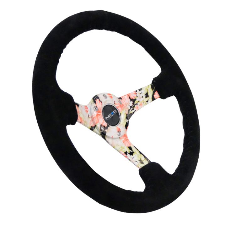 NRG RST-036FL-S - NRGRST-036FL-S - NRG Reinforced Steering Wheel (350mm / 3in. Deep) Blk Suede Floral Dipped w/ Blk Baseball Stitch - Shipped in Europe - Tuningsupply.com