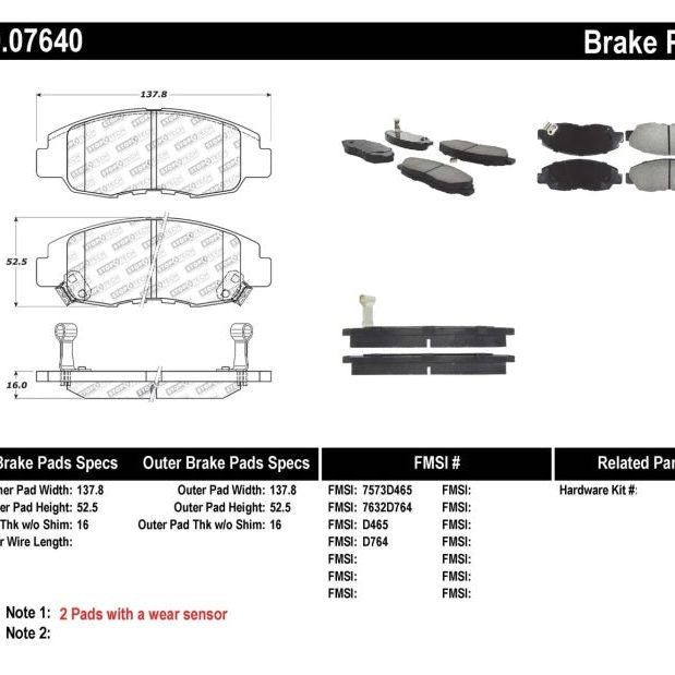 Stoptech 309.07640 - STO309.07640 - StopTech Performance 98-02 Honda Accord Coupe/Sedan 4cyl Rear Drum/Disc Front Brake Pads - Shipped in Europe - Tuningsupply.com