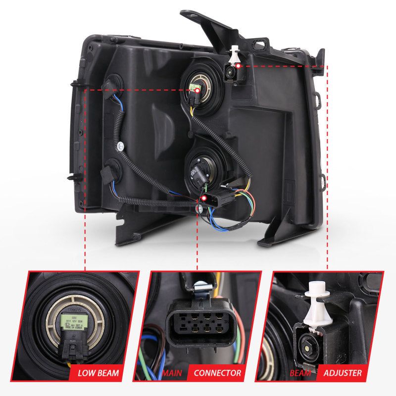 ANZO 111393 - ANZ111393 - ANZO 2007-2013 Chevrolet Silverado Crystal Headlights Black - Shipped in Europe - Tuningsupply.com