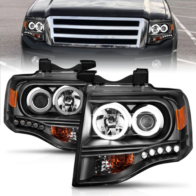 ANZO 111113 - ANZ111113 - ANZO 2007-2014 Ford Expedition Projector Headlights w/ Halo Black - Shipped in Europe - Tuningsupply.com