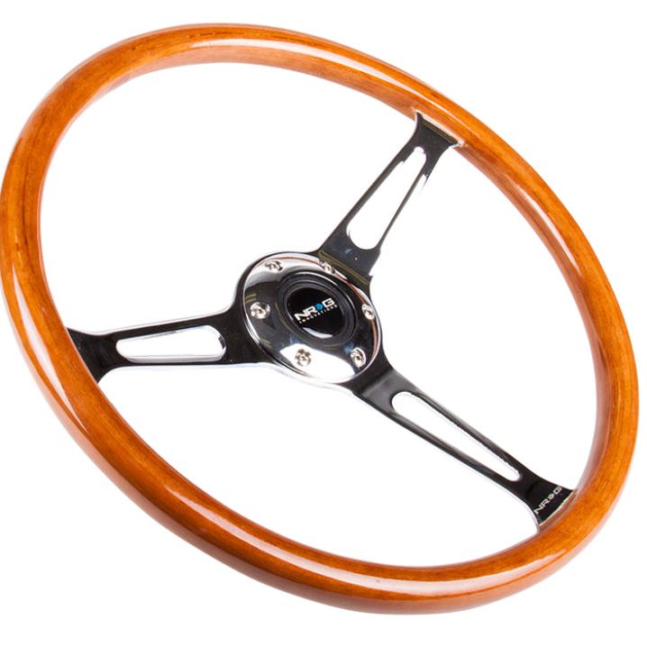 NRG RST-360SL - NRGRST-360SL - NRG Reinforced Steering Wheel (360mm) Classic Wood Grain w/Chrome Cutout 3-Spoke Center - Shipped in Europe - Tuningsupply.com