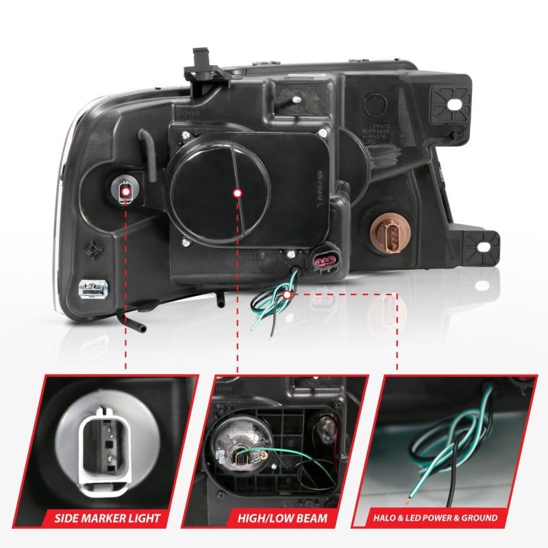 ANZO 111288 - ANZ111288 - ANZO 2004-2008 Ford F-150 Projector Headlights w/ U-Bar Black - Shipped in Europe - Tuningsupply.com