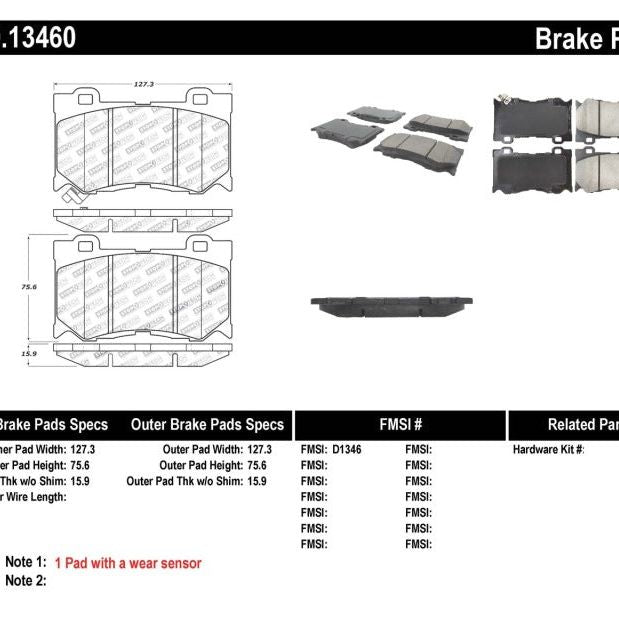 Stoptech 309.13460 - STO309.13460 - StopTech Performance 09-13 Infiniti FX35/FX37/FX45/FX50/08-13 G37 / 09-12 370Z Front Brake Pads - Shipped in Europe - Tuningsupply.com