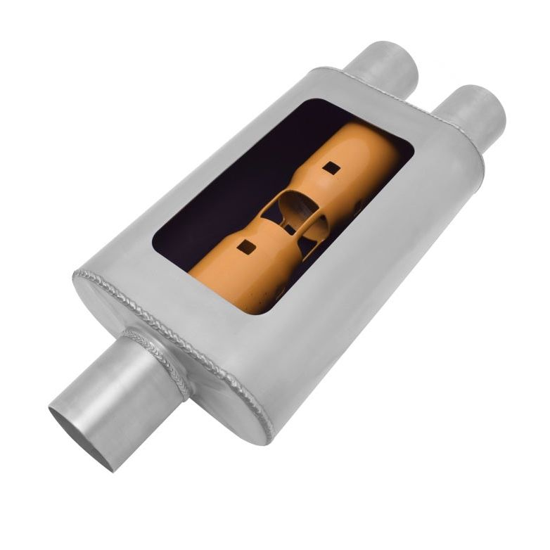 Gibson BM0109 - GIBBM0109 - Gibson MWA Superflow Center/Dual Oval Muffler - 4x9x14in/3in Inlet/2.5in Outlet - Stainless - Shipped in Europe - Tuningsupply.com