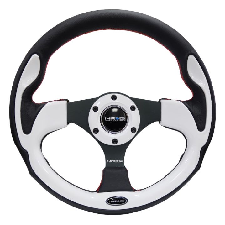 NRG RST-001WT - NRGRST-001WT - NRG Reinforced Steering Wheel (320mm) Blk w/White Trim & 4mm 3-Spoke - Shipped in Europe - Tuningsupply.com
