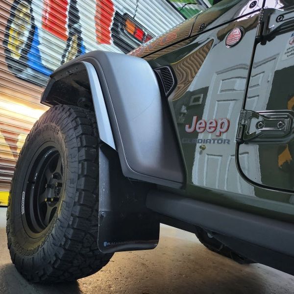 Rally Armor MF104-BLK-GRY - RALMF104-BLK-GRY - Rally Armor 19-25 Jeep JT Gladiator (Mojave/Rubicon) Black Mud Flap w/Grey Logo - Shipped in Europe - Tuningsupply.com