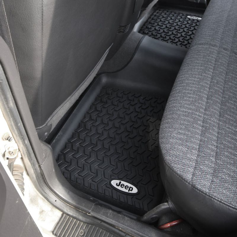 Rugged Ridge DMC-12950.19 - RUGDMC-12950.19 - Rugged Ridge Floor Liner Rear Black 1984-2001 Jeep Logo Cherokee XJ - Shipped in Europe - Tuningsupply.com