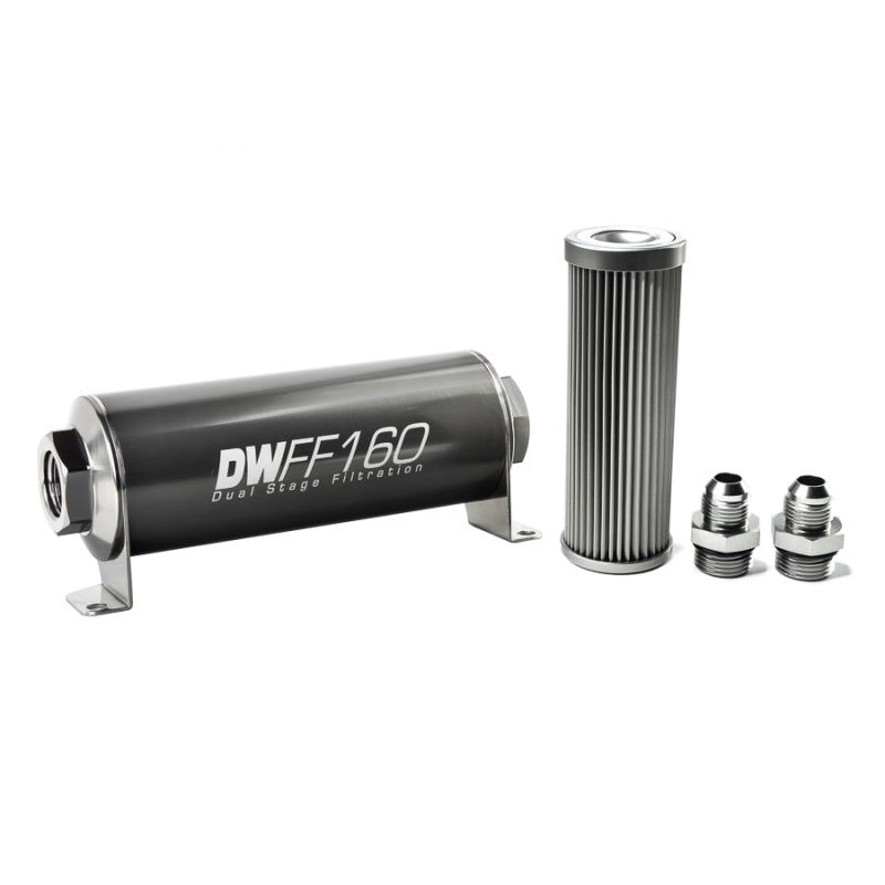 DeatschWerks 8-03-160-010K-8 - DWK8-03-160-010K-8 - DeatschWerks Stainless Steel 8AN 10 Micron Universal Inline Fuel Filter Housing Kit (160mm) - Shipped in Europe - Tuningsupply.com