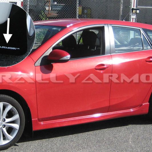 Rally Armor MF17-UR-BLK/WH - RALMF17-UR-BLK/WH - Rally Armor 10-13 Mazda3/Speed3 (Hatch/Sedan) Black UR Mud Flap w/White Logo - Shipped in Europe - Tuningsupply.com