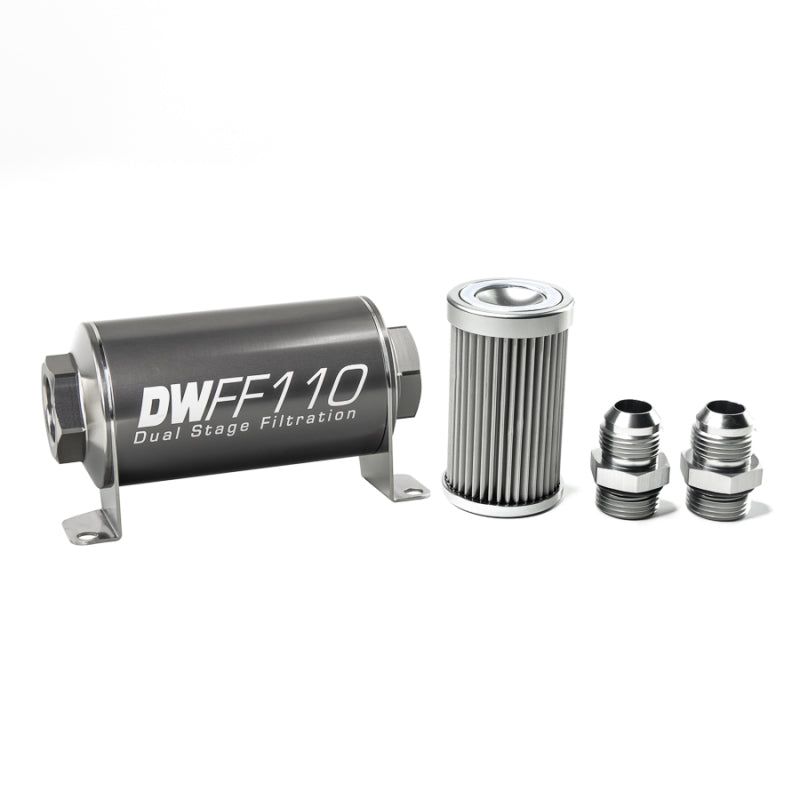 DeatschWerks 8-03-110-010K-10 - DWK8-03-110-010K-10 - DeatschWerks Stainless Steel 10AN 10 Micron Universal Inline Fuel Filter Housing Kit (110mm) - Shipped in Europe - Tuningsupply.com