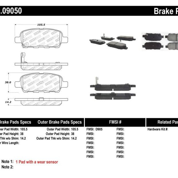 Stoptech 309.09050 - STO309.09050 - StopTech Performance 6/02-08 350z / 01-08 G35 Rear Brake Pads - Shipped in Europe - Tuningsupply.com