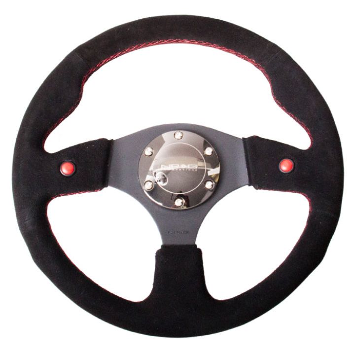 NRG RST-007S - NRGRST-007S - NRG Reinforced Steering Wheel (320mm) Blk Suede w/Dual Buttons - Shipped in Europe - Tuningsupply.com