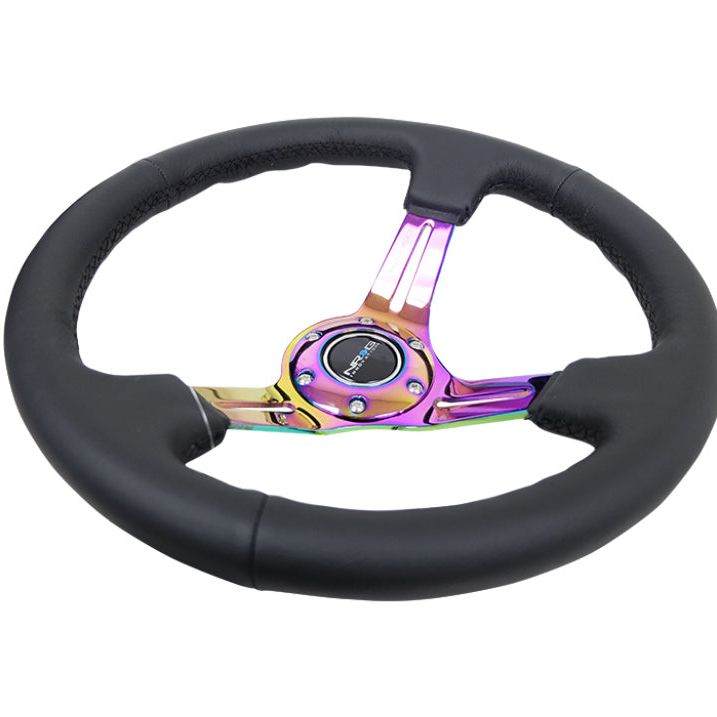 NRG RST-018R-MCBS - NRGRST-018R-MCBS - NRG Reinforced Steering Wheel (350mm / 3in. Deep) Blk Leather/Blk Stitch w/Neochrome Slits - Shipped in Europe - Tuningsupply.com