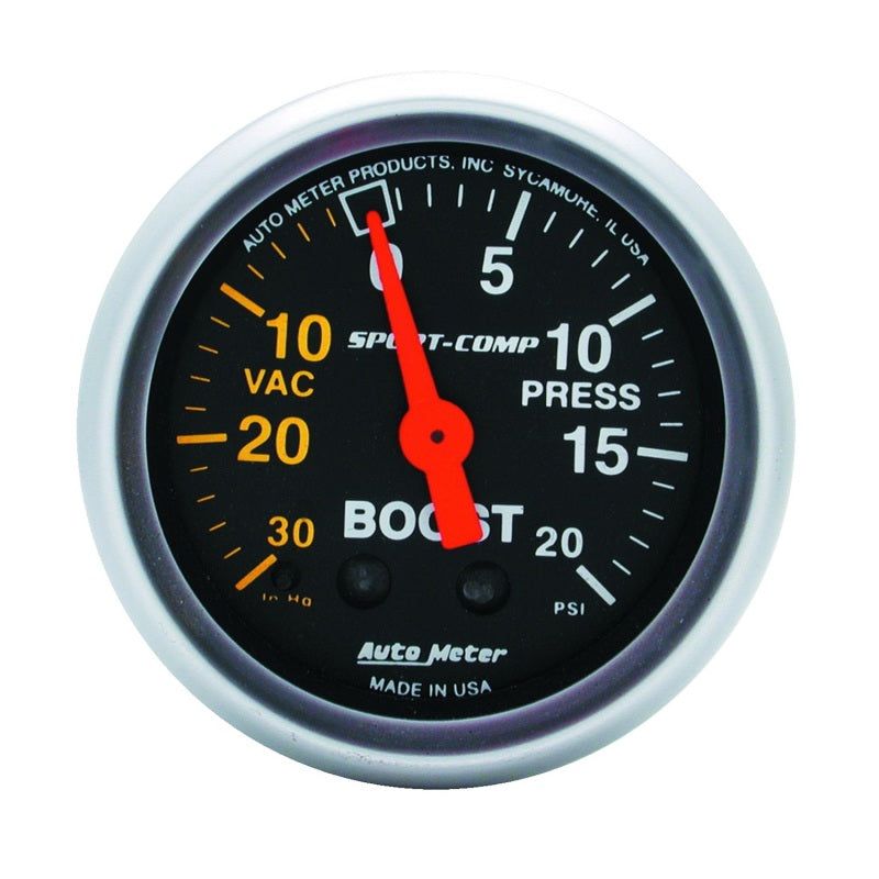 AutoMeter 3301 - ATM3301 - Autometer Sport-Comp 52mm 20 PSI Mechanical Boost Gauge - Shipped in Europe - Tuningsupply.com
