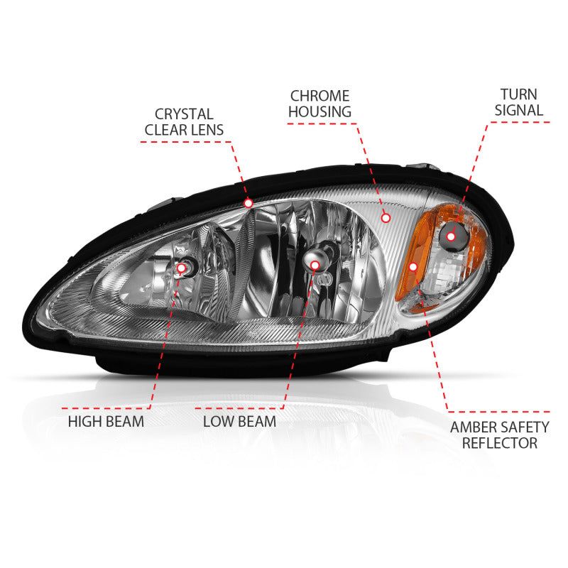 ANZO 111472 - ANZ111472 - ANZO 2001-2005 Chrysler Pt Cruiser Crystal Headlight Chrome Amber (OE) - Shipped in Europe - Tuningsupply.com