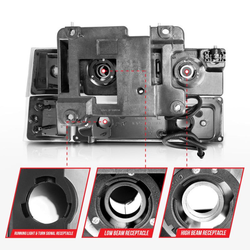 ANZO 111528 - ANZ111528 - ANZO 88-98 Chevrolet C1500 Crystal Headlights w/ Light Bar Black Housing w/ Signal Side Markers 8Pcs - Shipped in Europe - Tuningsupply.com