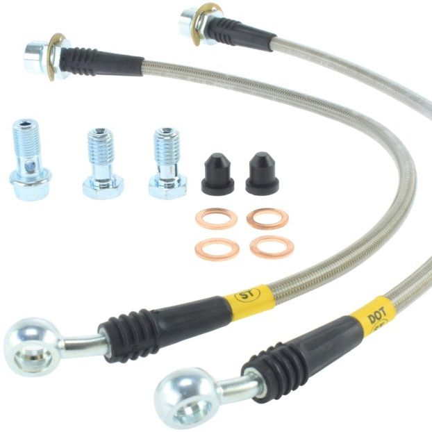 Stoptech 950.61001 - STO950.61001 - StopTech 94-02 Ford Mustang (Exc Cobra) / 03-04 Mustang Base & GT Stainless Steel Front Brake Lines - Shipped in Europe - Tuningsupply.com