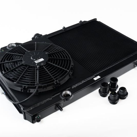 CSF 7075B - CSF7075B - CSF 96-07 Mitsubishi Evo 4/5/6/7/8/9 Full-Slim Radiator w/12in Fan & Shroud/-16AN - Black - Shipped in Europe - Tuningsupply.com