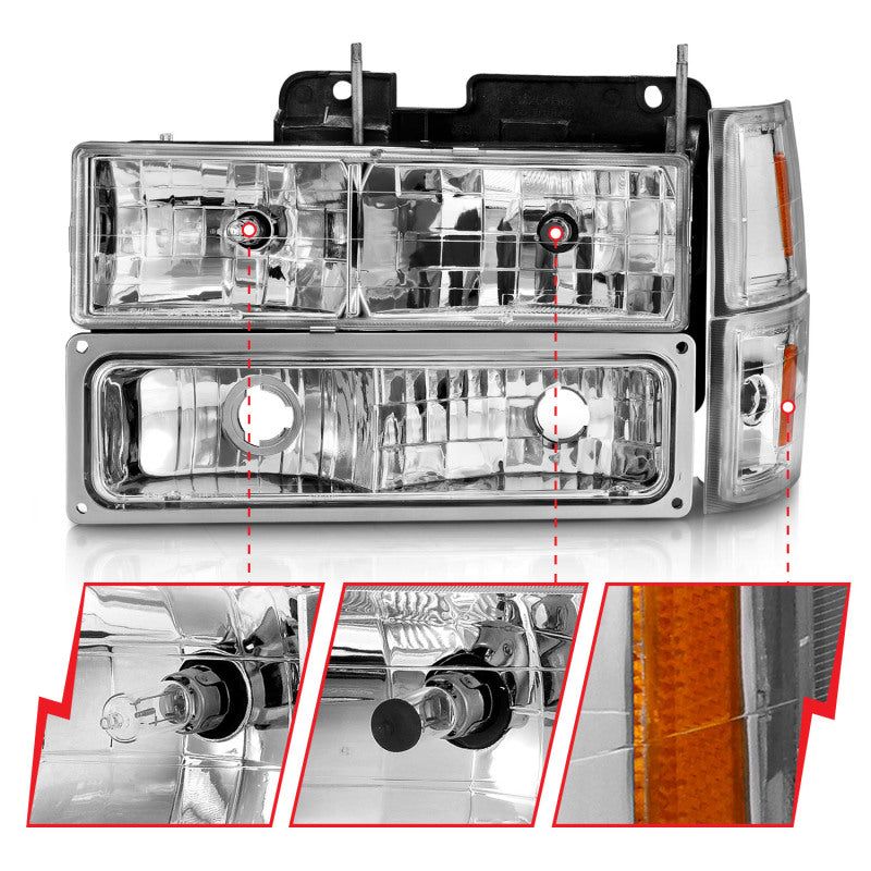 ANZO 111506 - ANZ111506 - ANZO 88-98 Chevrolet C1500 Crystal Headlights Chrome w/ Signal and Side Marker Lights - Shipped in Europe - Tuningsupply.com