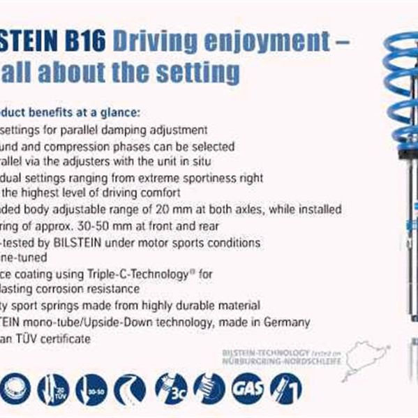 Bilstein 48-249546 - BIL48-249546 - Bilstein B16 (PSS10) Subaru WRX STi Base/Limited H4 2.5L Front & Rear Performance Suspension System - Shipped in Europe - Tuningsupply.com