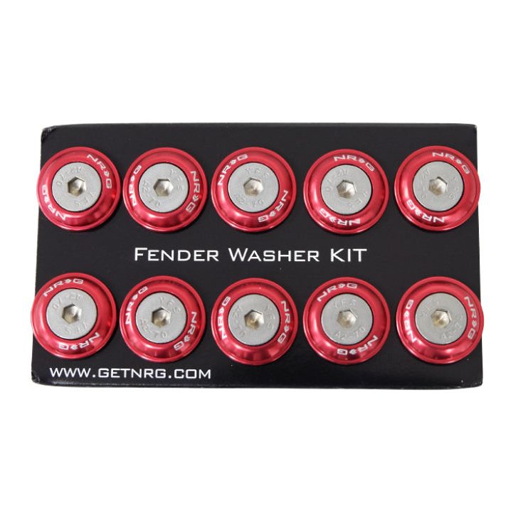 NRG FW-100RD - NRGFW-100RD - NRG Fender Washer Kit w/Rivets For Plastic (Red) - Set of 10 - Shipped in Europe - Tuningsupply.com