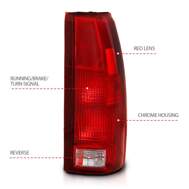 ANZO 311301 - ANZ311301 - ANZO 1988-1999 Chevy C1500 Taillight Red/Clear Lens (OE Replacement) - Shipped in Europe - Tuningsupply.com