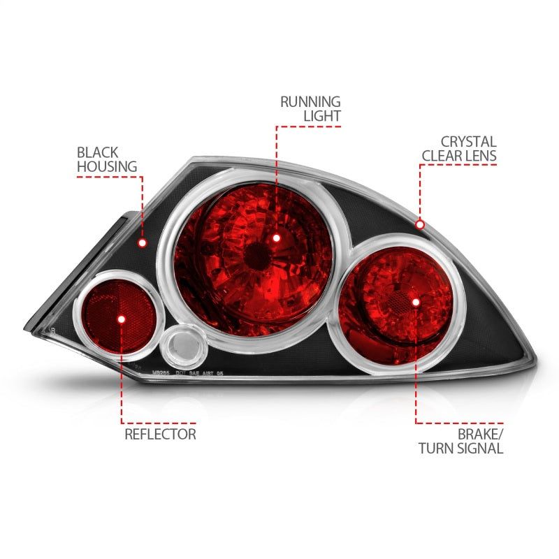 ANZO 221081 - ANZ221081 - ANZO 2000-2005 Mitsubishi Eclipse Taillights Black - Shipped in Europe - Tuningsupply.com