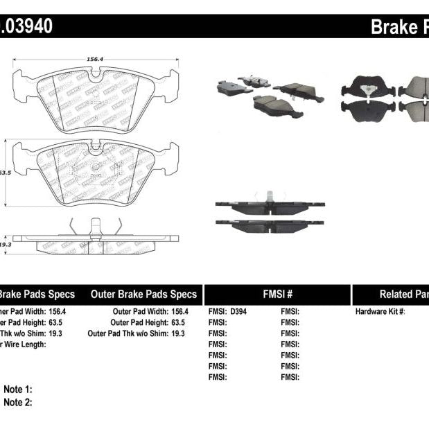 Stoptech 309.03940 - STO309.03940 - StopTech 95-99 BMW M3 / 01-07 M3 E46 / 89-93 M5 / 98-02 Z3 M series / 93-95 530 Front Brake Pads - Shipped in Europe - Tuningsupply.com