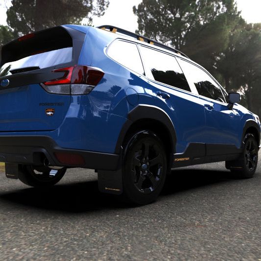 Rally Armor MF82-UR-BLK/WH - RALMF82-UR-BLK/WH - Rally Armor 22-24 Subaru Forester & Wilderness Black UR Mud Flap w/White Logo - Shipped in Europe - Tuningsupply.com