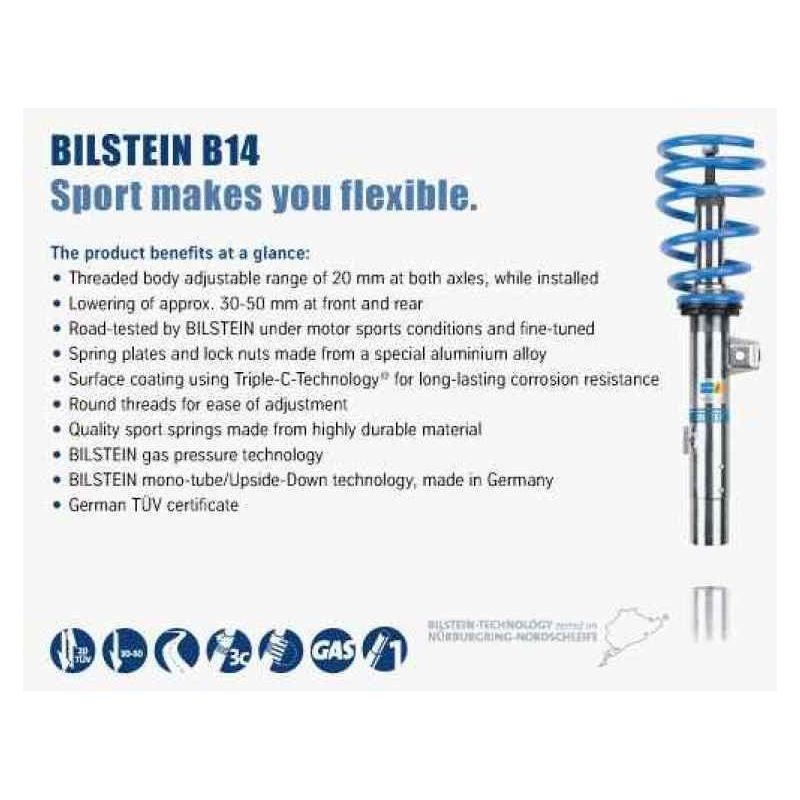 Bilstein 47-138896 - BIL47-138896 - Bilstein B14 2008 Audi TT Quattro Base Front and Rear Suspension Kit - Shipped in Europe - Tuningsupply.com