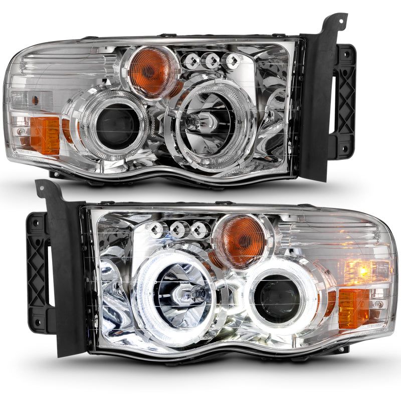 ANZO 111491 - ANZ111491 - ANZO 2002-2005 Dodge Ram 1500 Projector Headlights w/ Halo Chrome Clear Amber - Shipped in Europe - Tuningsupply.com