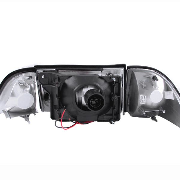 ANZO 121192 - ANZ121192 - ANZO 1987-1993 Ford Mustang Crystal Headlights Black w/ Corner Lights 3pc - Shipped in Europe - Tuningsupply.com