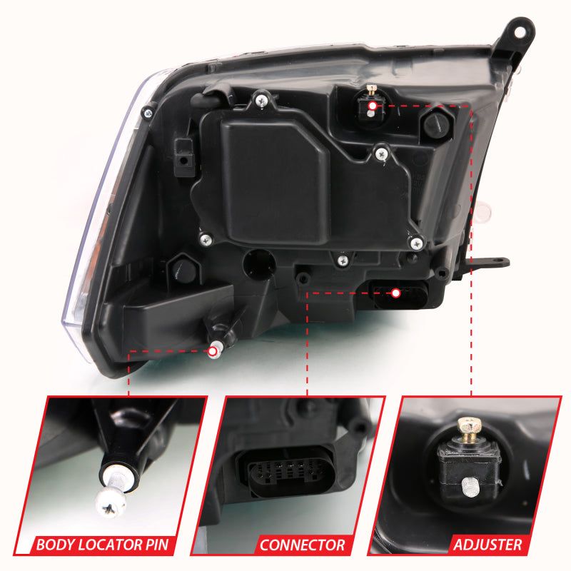 ANZO 111441 - ANZ111441 - ANZO 2009-2018 Dodge Ram 1500 Projector H.L. Switchback Black Amber - Shipped in Europe - Tuningsupply.com