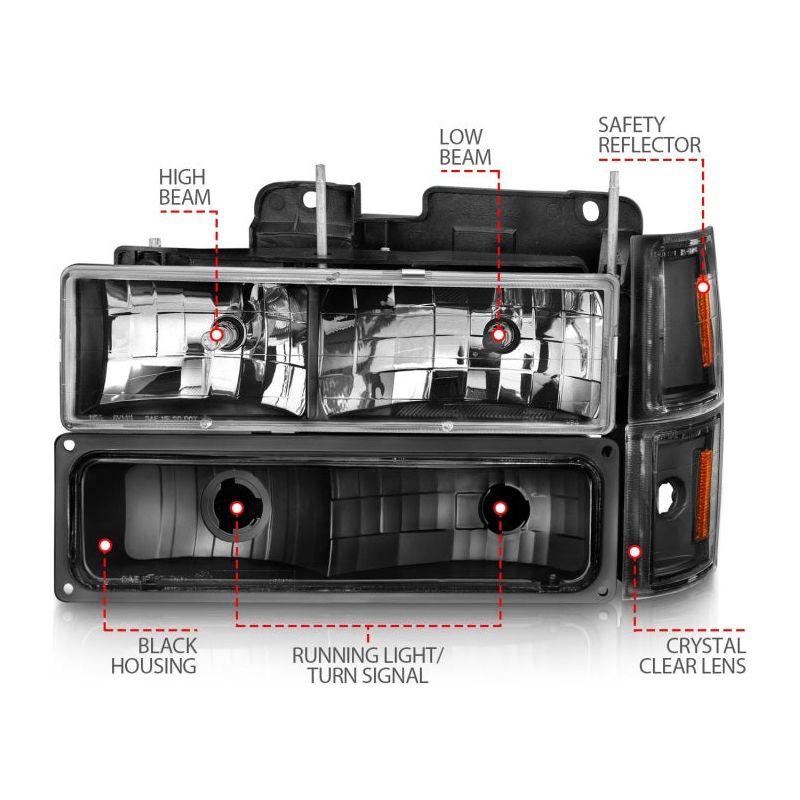 ANZO 111505 - ANZ111505 - ANZO 88-98 Chevrolet C1500 Crystal Headlights Black - Shipped in Europe - Tuningsupply.com