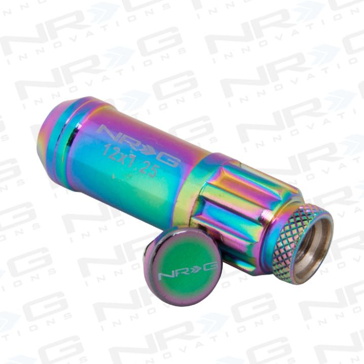 NRG LN-LS710MC-21 - NRGLN-LS710MC-21 - NRG 700 Series M12 X 1.25 Steel Lug Nut w/Dust Cap Cover Set 21 Pc w/Locks & Lock Socket - Neochrome - Shipped in Europe - Tuningsupply.com