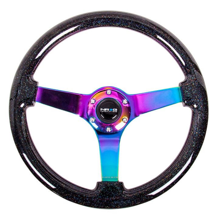 NRG RST-036BSB-MC - NRGRST-036BSB-MC - NRG Reinforced Steering Wheel (350mm / 3in. Deep) Classic Blk Sparkle w/4mm Neochrome 3-Spoke Center - Shipped in Europe - Tuningsupply.com