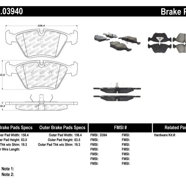 Stoptech 309.03940 - STO309.03940 - StopTech 95-99 BMW M3 / 01-07 M3 E46 / 89-93 M5 / 98-02 Z3 M series / 93-95 530 Front Brake Pads - Shipped in Europe - Tuningsupply.com