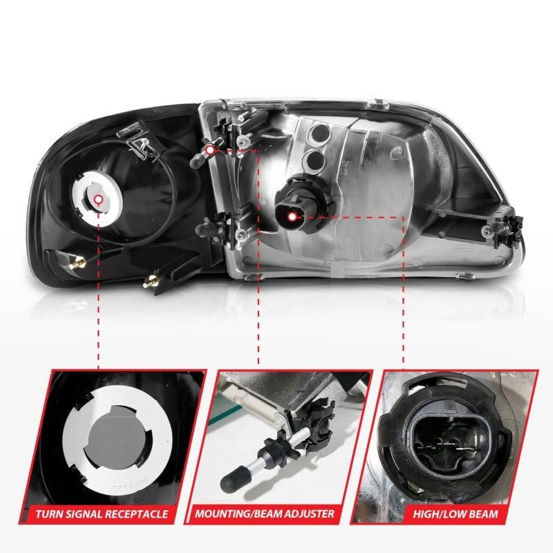ANZO 111460 - ANZ111460 - ANZO 1997-2003 Ford F150 Crystal Headlight Black w/ Parking Light - Shipped in Europe - Tuningsupply.com