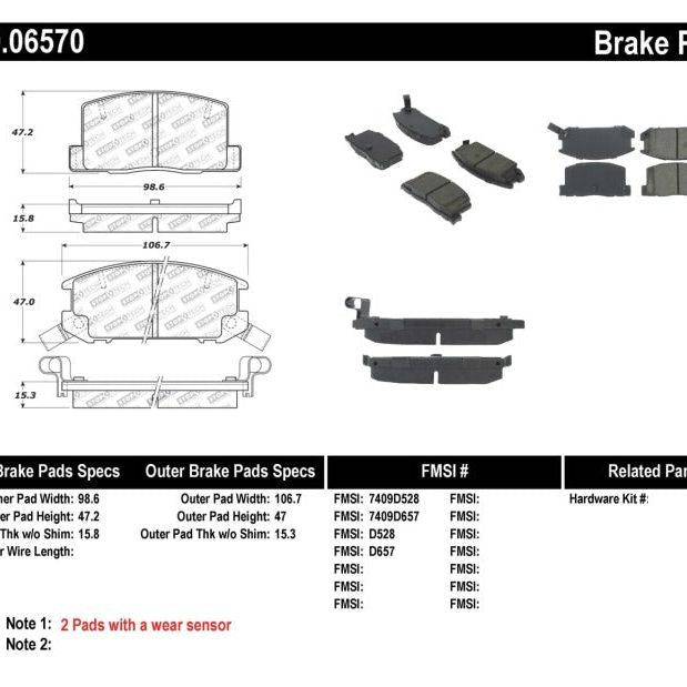 Stoptech 309.06570 - STO309.06570 - StopTech Performance 1/90-95/00-05 Toyota MR2/Spyder Rear Brake Pads - Shipped in Europe - Tuningsupply.com