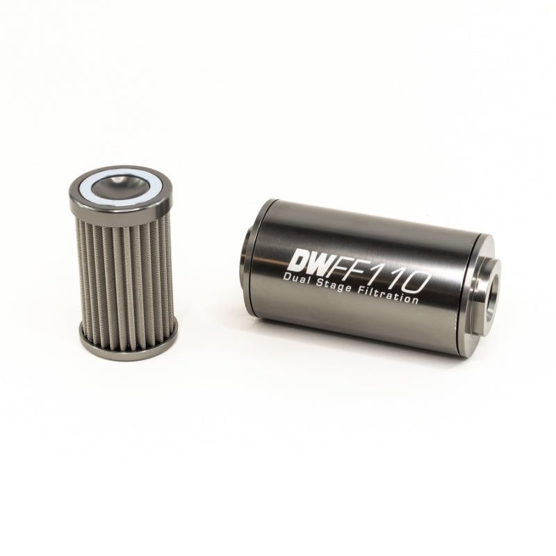 DeatschWerks 8-03-110-100K - DWK8-03-110-100K - DeatschWerks Stainless Steel 10AN 100 Micron Universal Inline Fuel Filter Housing Kit (110mm) - Shipped in Europe - Tuningsupply.com