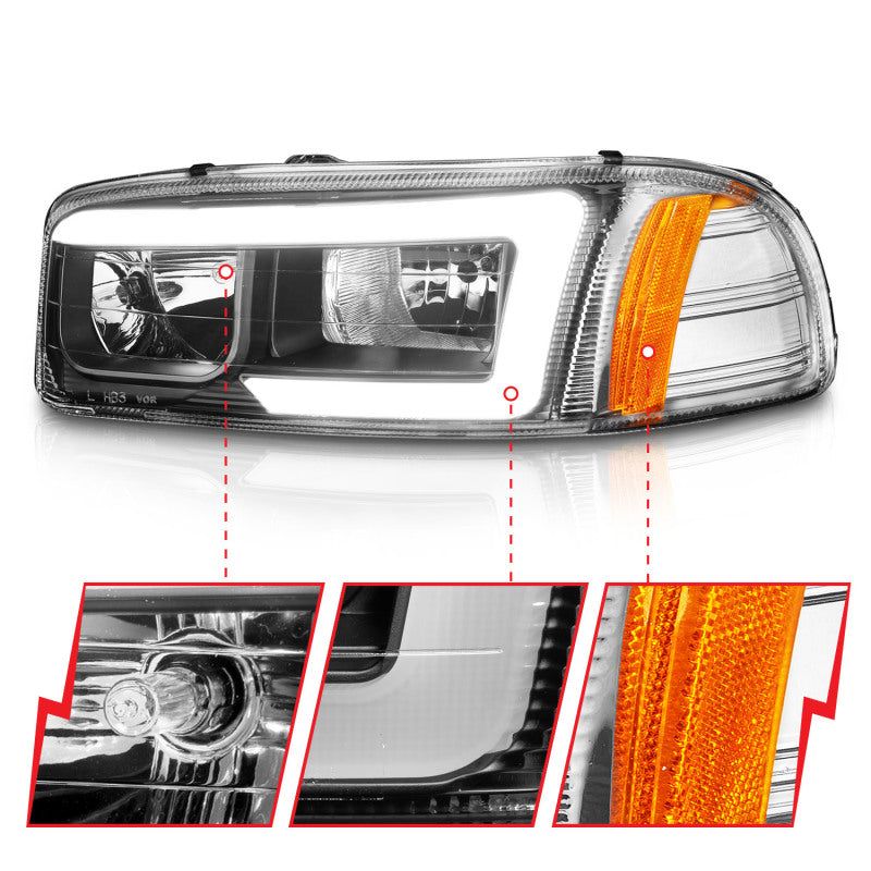ANZO 111522 - ANZ111522 - ANZO 99-17 GMC Sierra/Denali Headlights Black Amber (w/C Light Bars) - Shipped in Europe - Tuningsupply.com