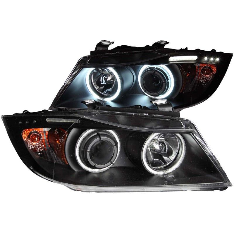 ANZO 121335 - ANZ121335 - ANZO 2006-2008 BMW 3 Series E90-E91 Projector Headlights w/ Halo w/ LED Bar Black (CCFL) - Shipped in Europe - Tuningsupply.com