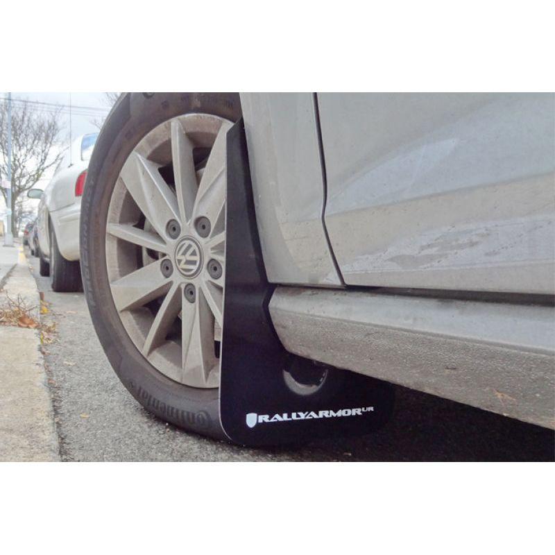 Rally Armor MF37-UR-BLK/WH - RALMF37-UR-BLK/WH - Rally Armor 15-21 MKVII VW Golf/GTI Black UR Mud Flap w/White Logo - Shipped in Europe - Tuningsupply.com