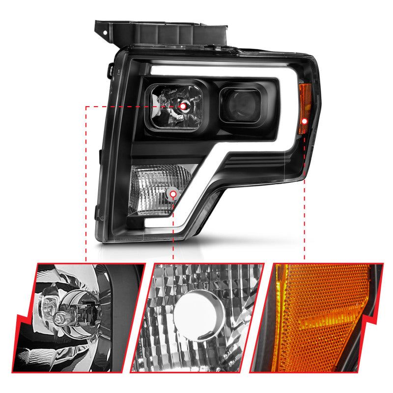 ANZO 111443 - ANZ111443 - ANZO 2009-2014 Ford F-150 Projector Light Bar H.L Black Amber - Shipped in Europe - Tuningsupply.com