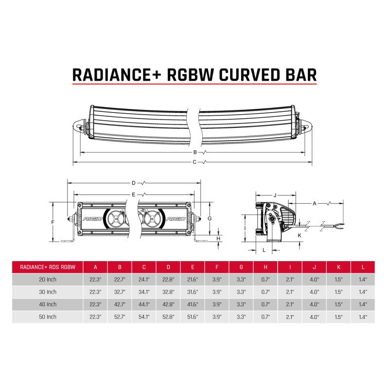 Rigid Industries 320053 - RIG320053 - Rigid Industries Radiance+ Curved 20in. RGBW Light Bar - Shipped in Europe - Tuningsupply.com