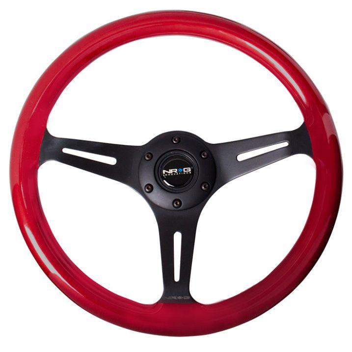 NRG ST-015BK-RD - NRGST-015BK-RD - NRG Classic Wood Grain Steering Wheel (350mm) Red Pearl/Flake Paint w/Black 3-Spoke Center - Shipped in Europe - Tuningsupply.com